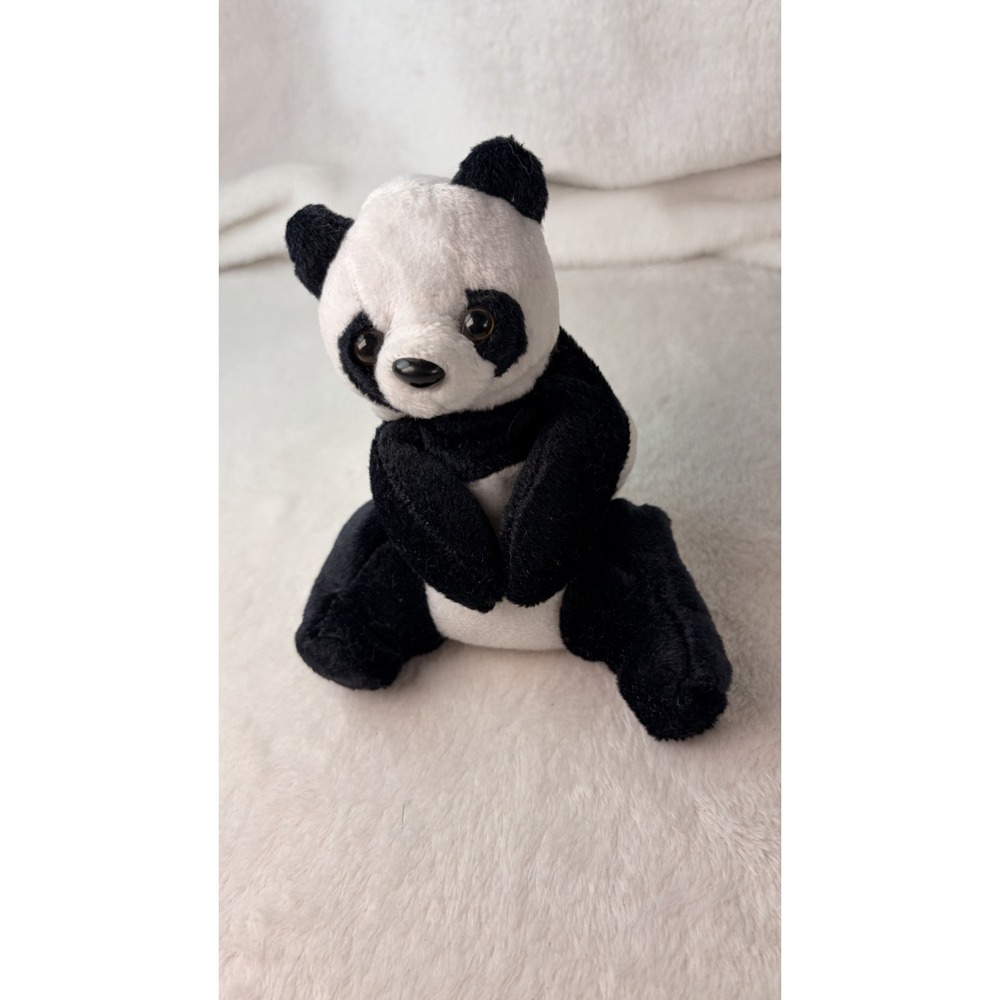 Vintage 80s Imperial Toy Corp Panda Plush Stuffed Animal 5" Black White Bean Bag